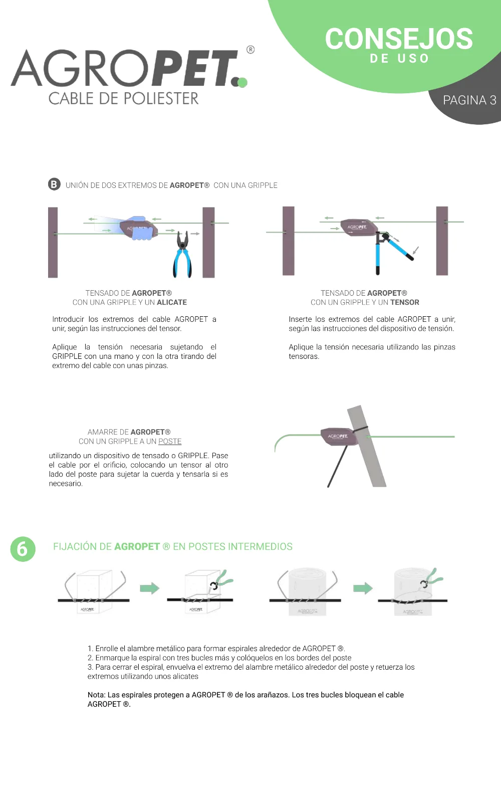 Manual AGROPET: nudo y fijación en postes intermedios